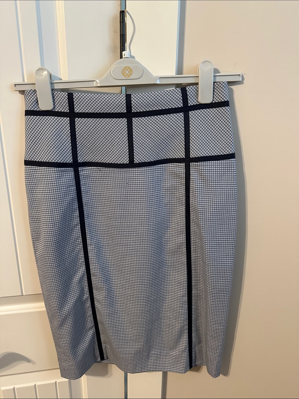Etcetera Navy and White Checked Pencil Skirt